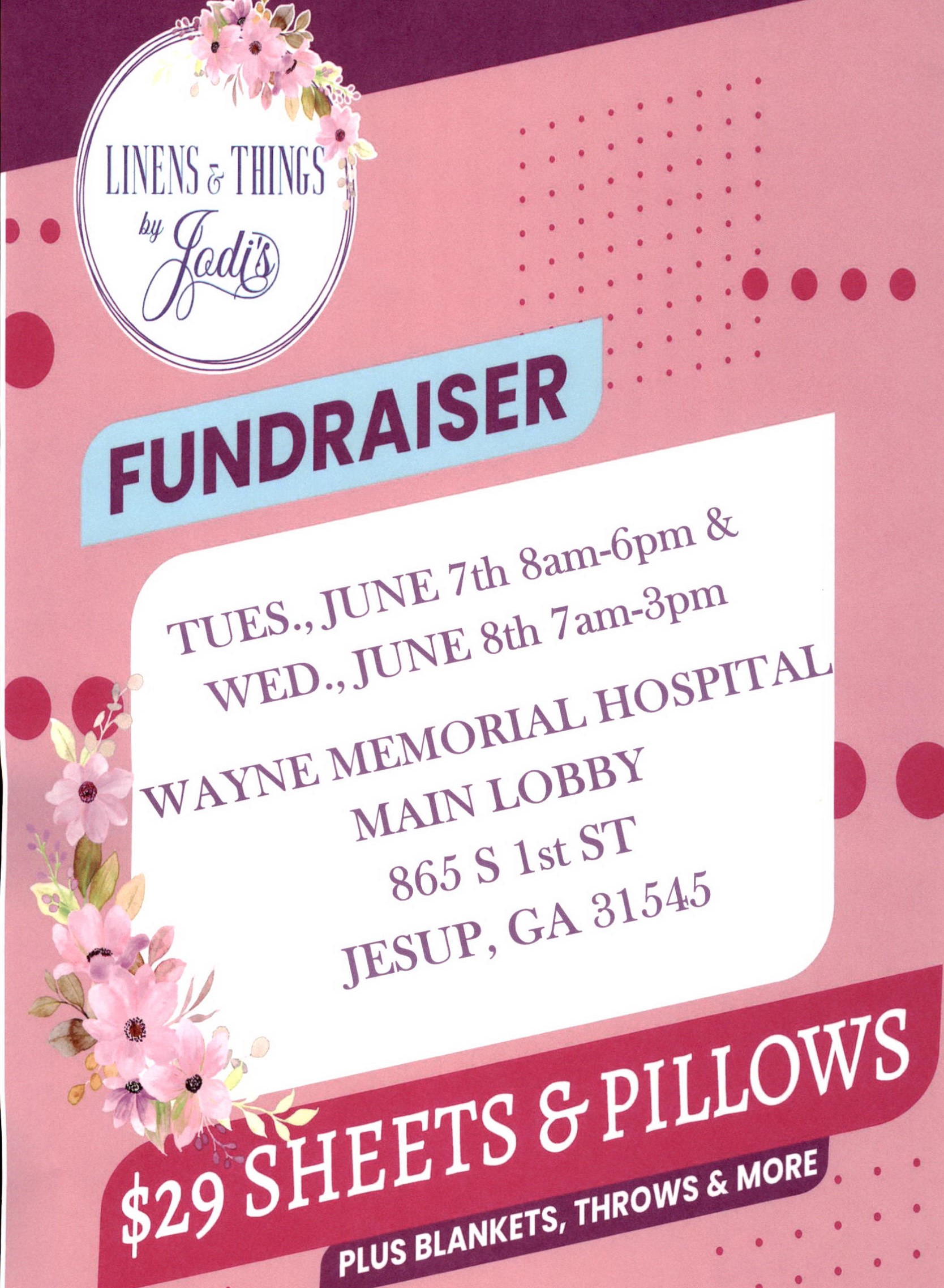 $29 Sheet and Pillow Sale returning to Jesup’s Wayne Memorial Hospital