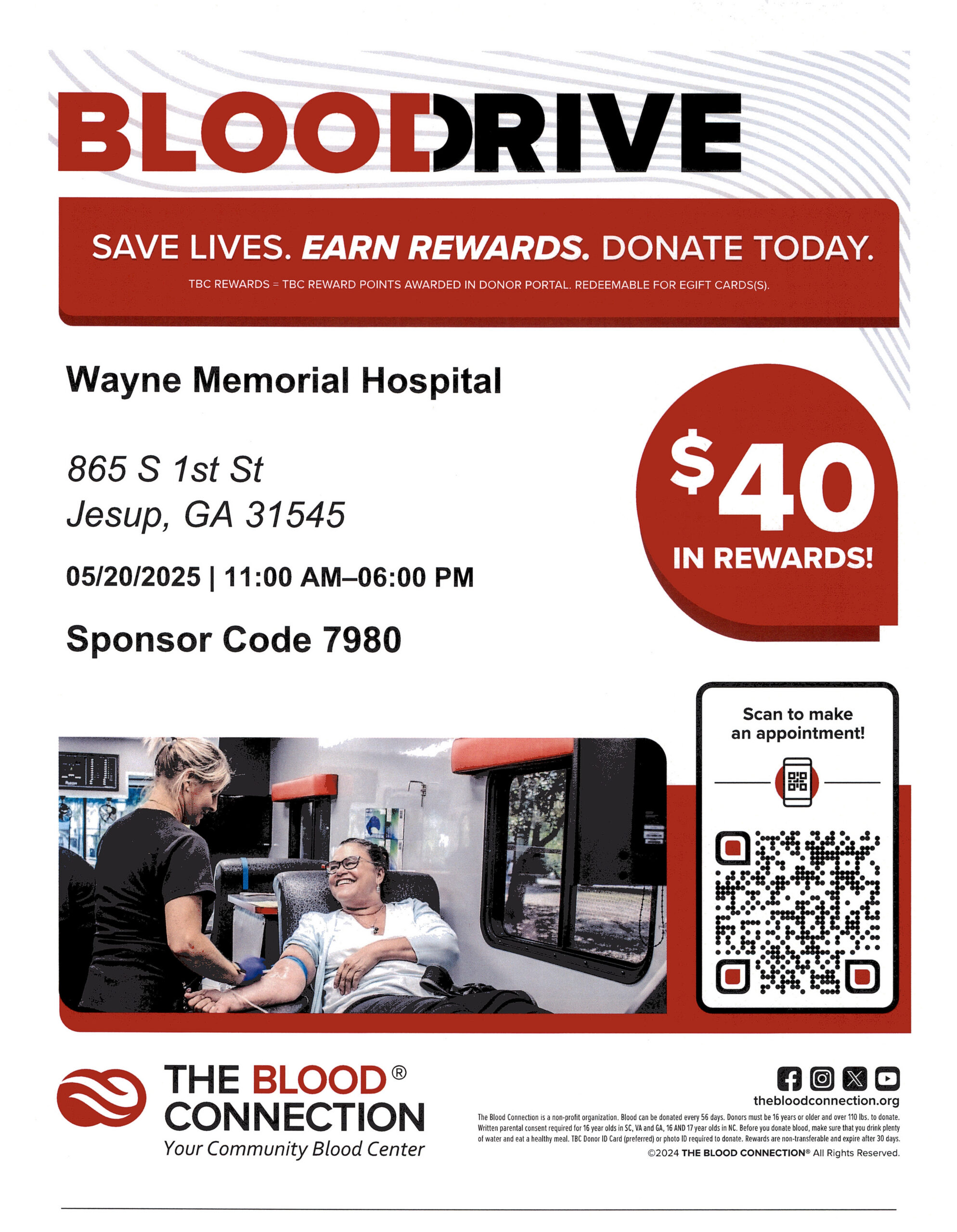 Blood Drive Tuesday, May 20 at Wayne Memorial Hospital with $40 in Rewards for Donors